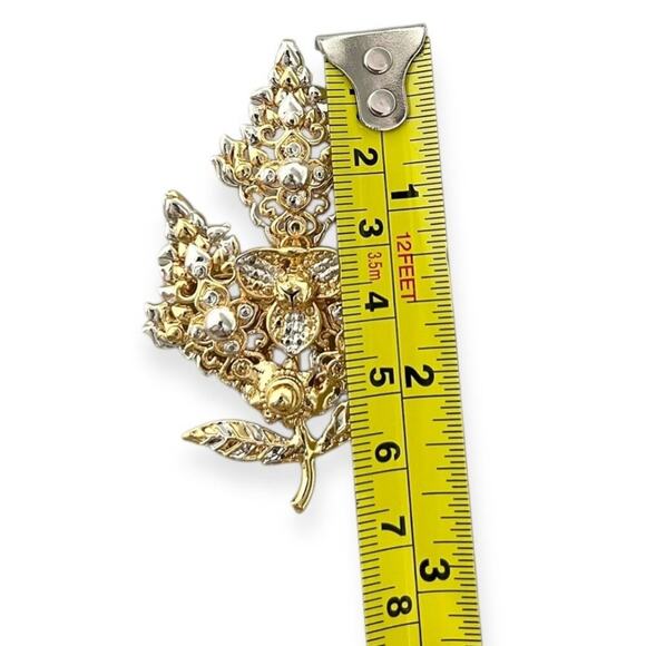 Handmade Gold/Silver Tone Filigree Floral/Leaf Accents Brooch New with Gift Box - Picture 3 of 6